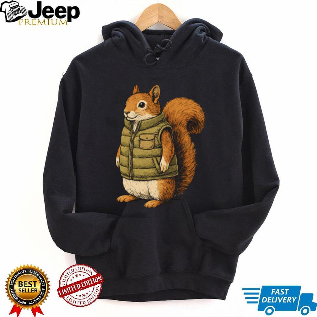 Squirrel in Puffy Vest Graphic T Shirt Cute Outdoorsy Animal Apparel