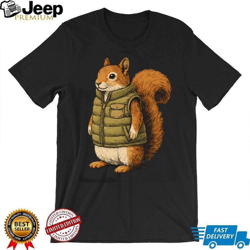 Squirrel in Puffy Vest Graphic T Shirt Cute Outdoorsy Animal Apparel