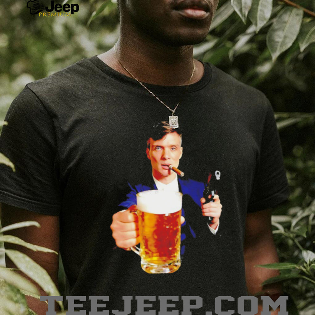 Tommy Shelby Drinking Beer Holding Gun Peaky Blinders T Shirt