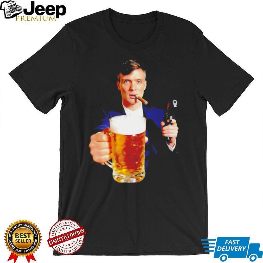 Tommy Shelby Drinking Beer Holding Gun Peaky Blinders T Shirt