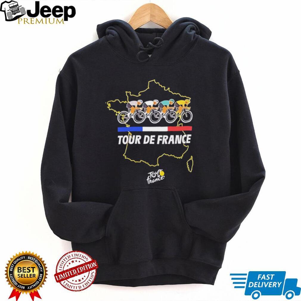 Tour De France cyclists racing over France map graphic shirt