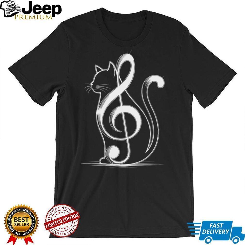 Treble Clef Music Note Cat Artistic Line Art T Shirt