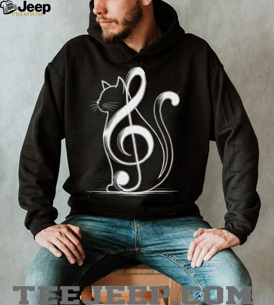 Treble Clef Music Note Cat Artistic Line Art T Shirt