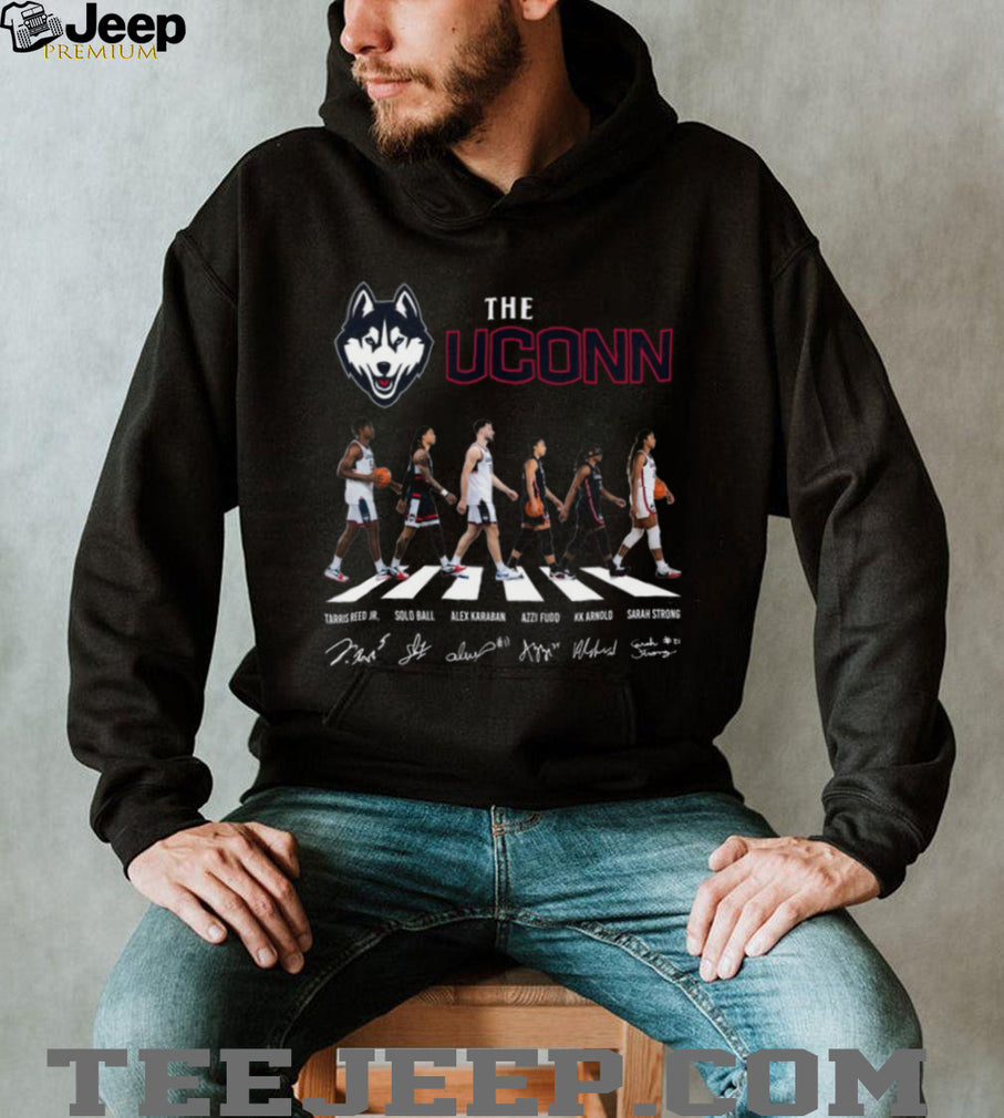 UConn Huskies Abbey Road Basketball Team Signatures Black T Shirt