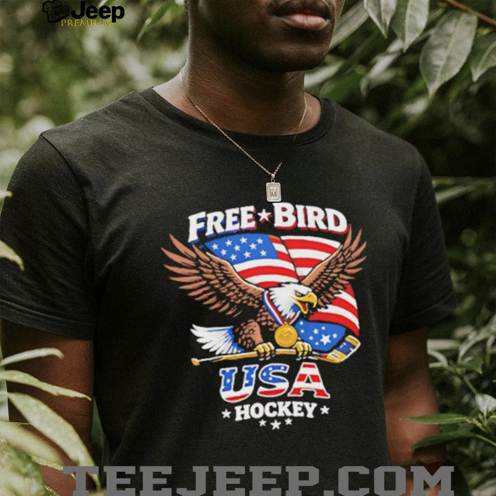 USA Hockey Free Bird American Eagle Patriotic Ice Hockey Graphic T Shirt