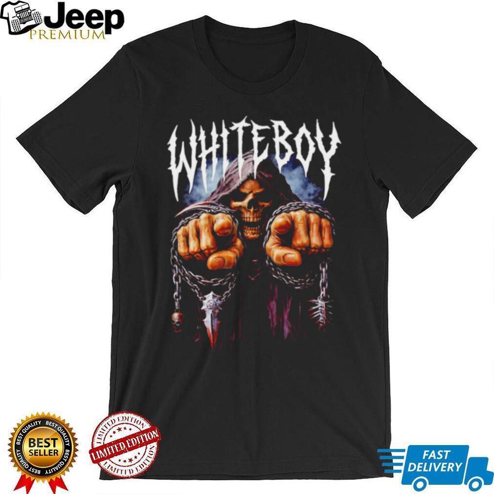 Whiteboy Grim Reaper Skeleton in Chains Metal Font Gothic Graphic T Shirt