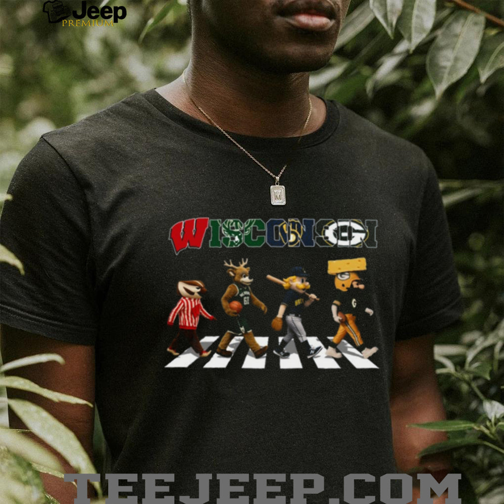 Wisconsin Sports Mascots Abbey Road Crossing Multi Team Fan T Shirt