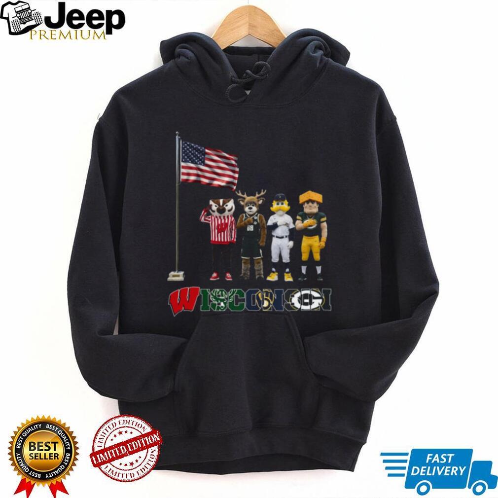 Wisconsin Sports Mascots Patriotic American Flag Salute T Shirt