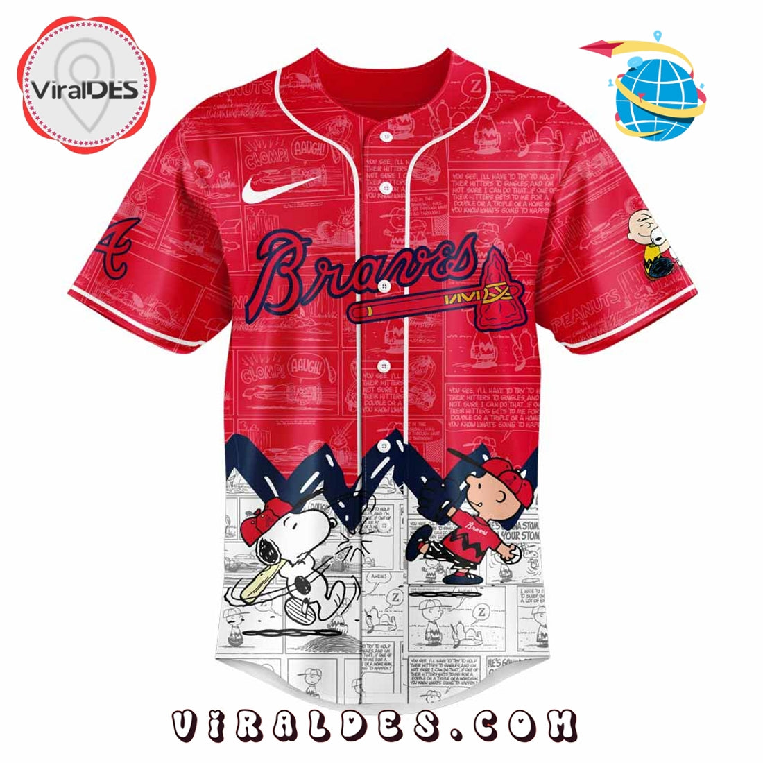 Atlanta Braves 75th Anniversary Peanuts Red Baseball Jersey