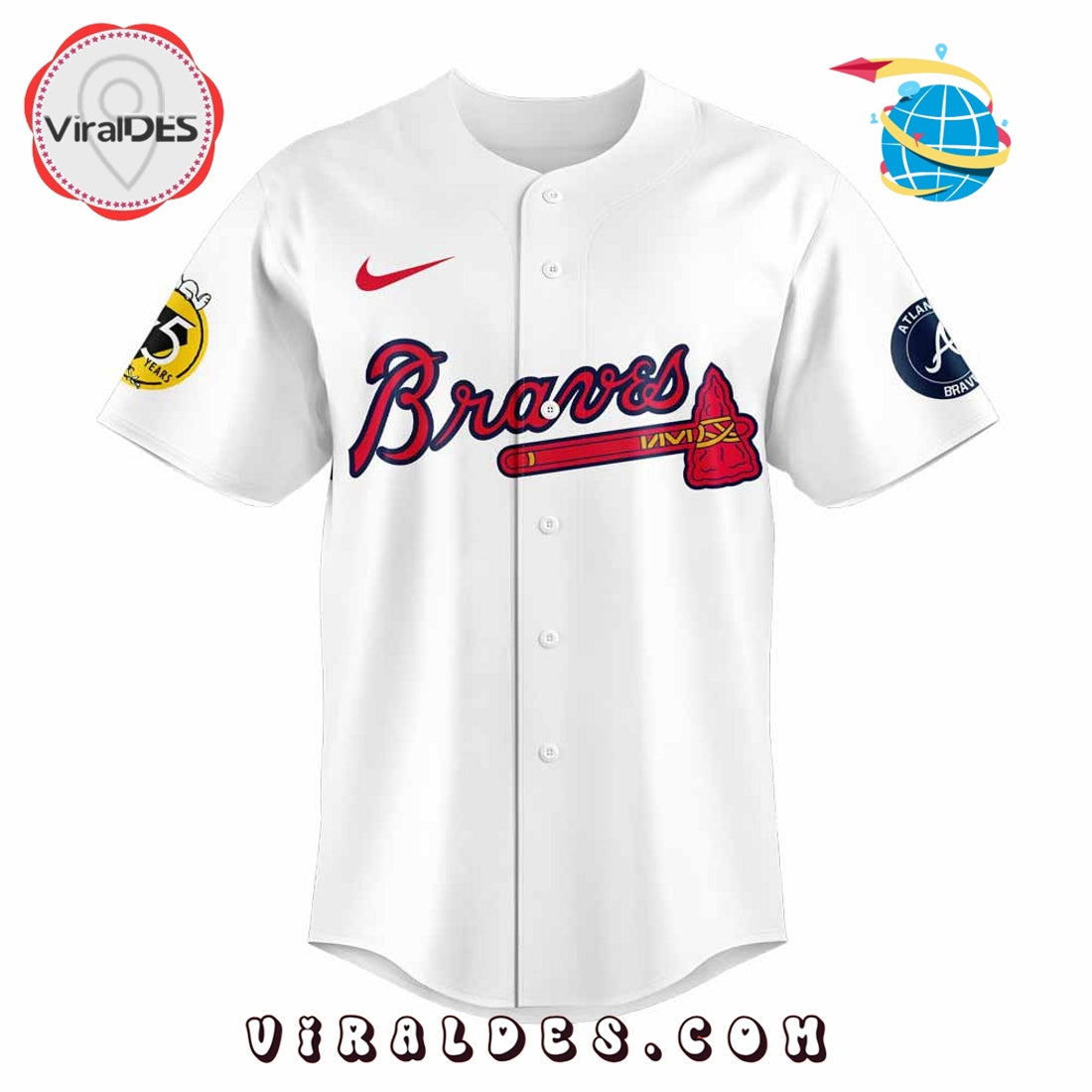 Atlanta Braves 75th Anniversary Peanuts White Baseball Jersey