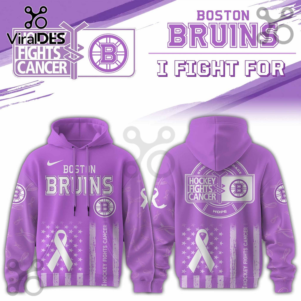 Boston Bruins Hockey Fights Cancer Purple Ribbon Hoodie