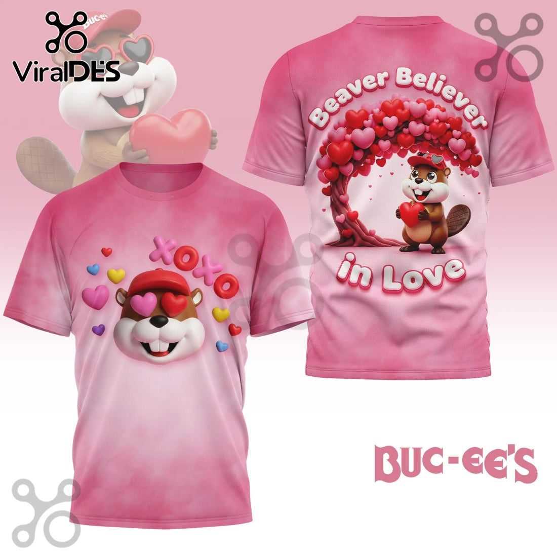 Buc-ee’s Beaver Believer Pink 3D T-Shirt