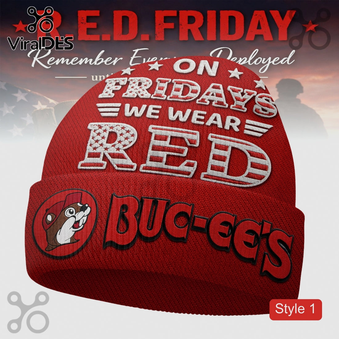 Buc-ee’s RED Friday Remember Everyone Deployed Beanie Hat