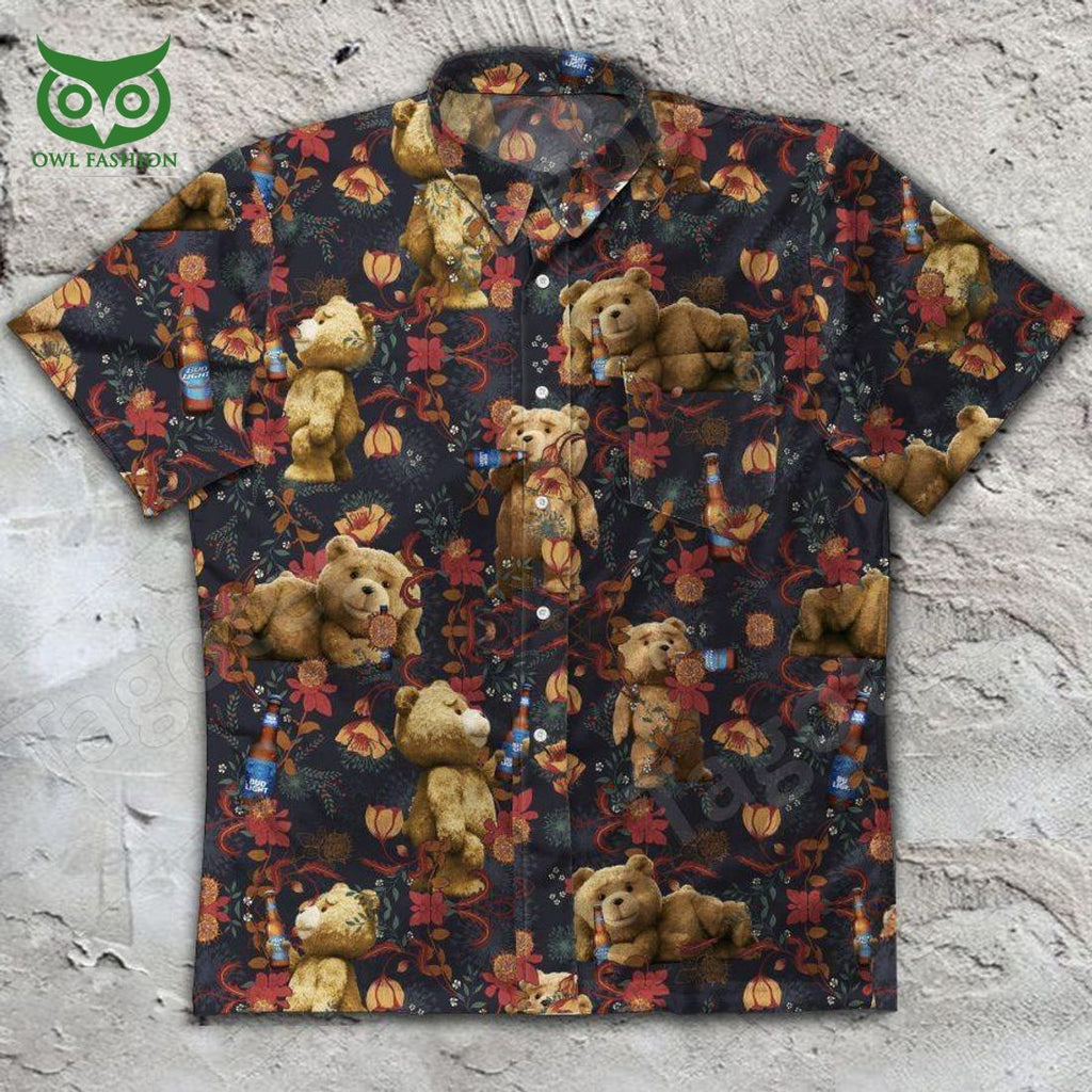 Bud Light Hawaiian Shirt Funny Ted Bear Drinking Beer