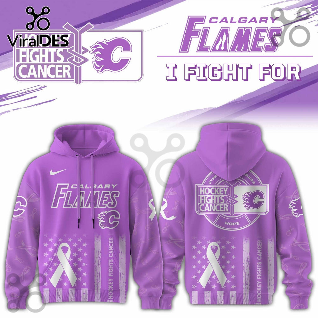 Calgary Flames Hockey Fights Cancer Purple Ribbon Hoodie