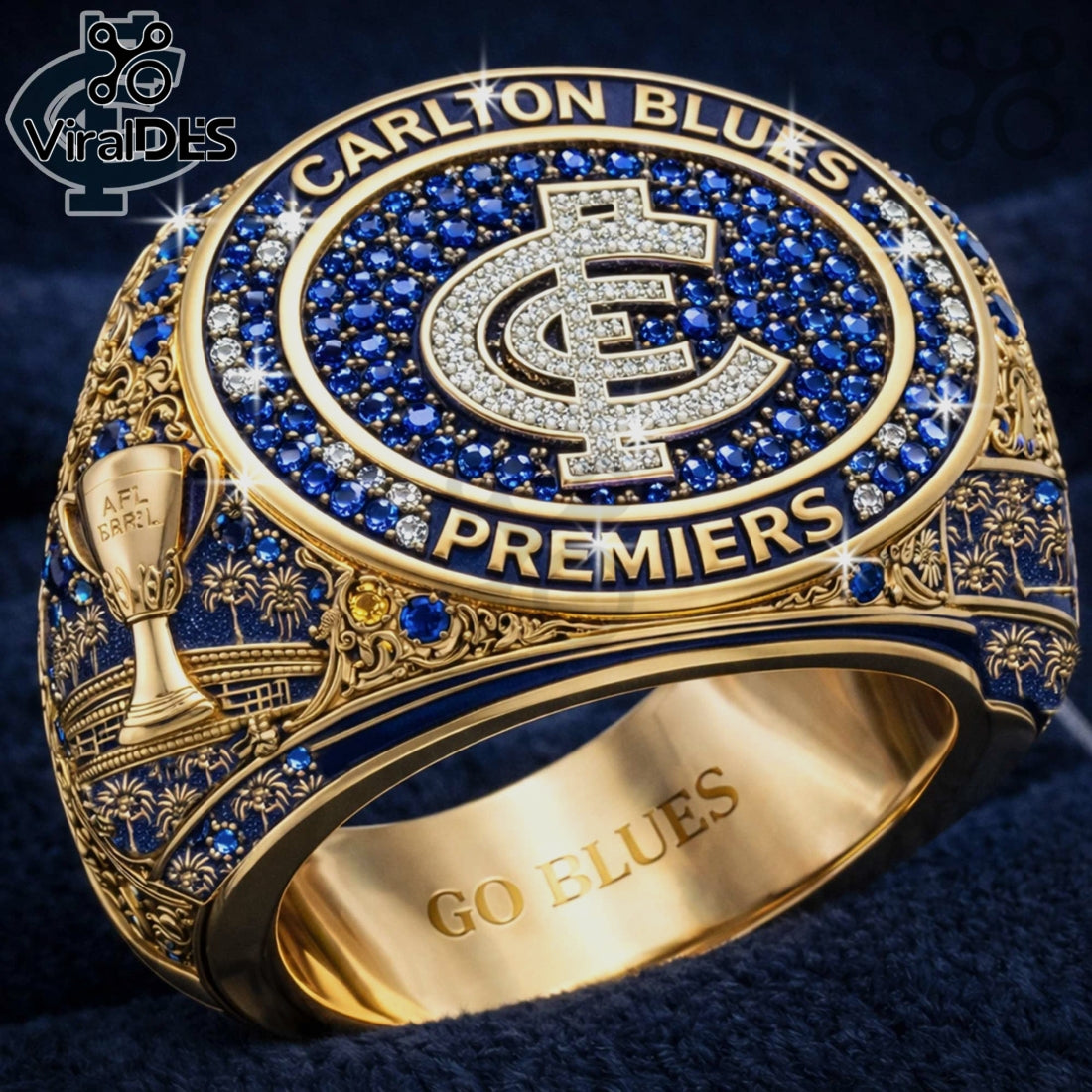 Carlton Blues Premiers Ring – AFL Premiers Gold & Blue Diamond Ring