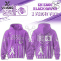 Chicago Blackhawks Hockey Fights Cancer Purple Ribbon Hoodie