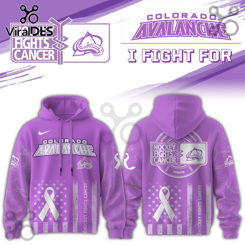 Colorado Avalanche Hockey Fights Cancer Purple Ribbon Hoodie