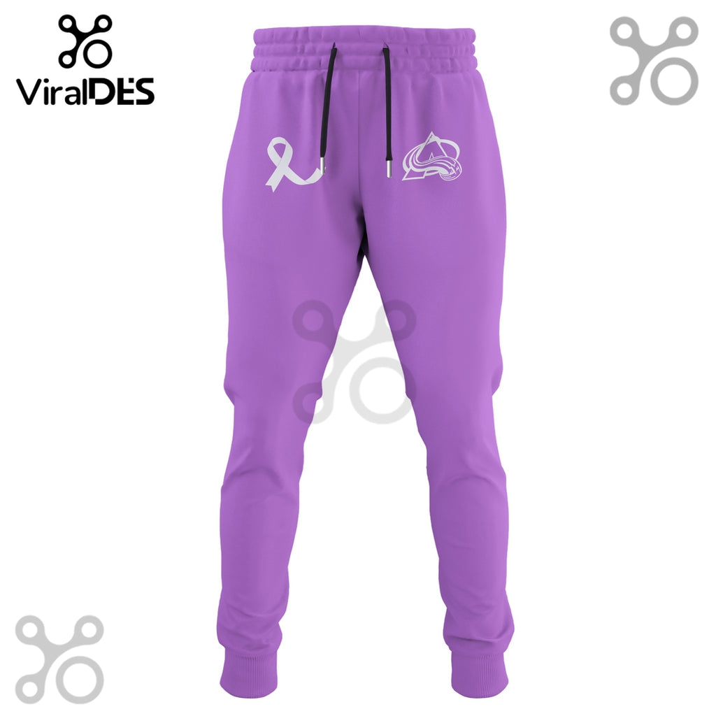 Colorado Avalanche Hockey Fights Cancer Purple Ribbon Hoodie