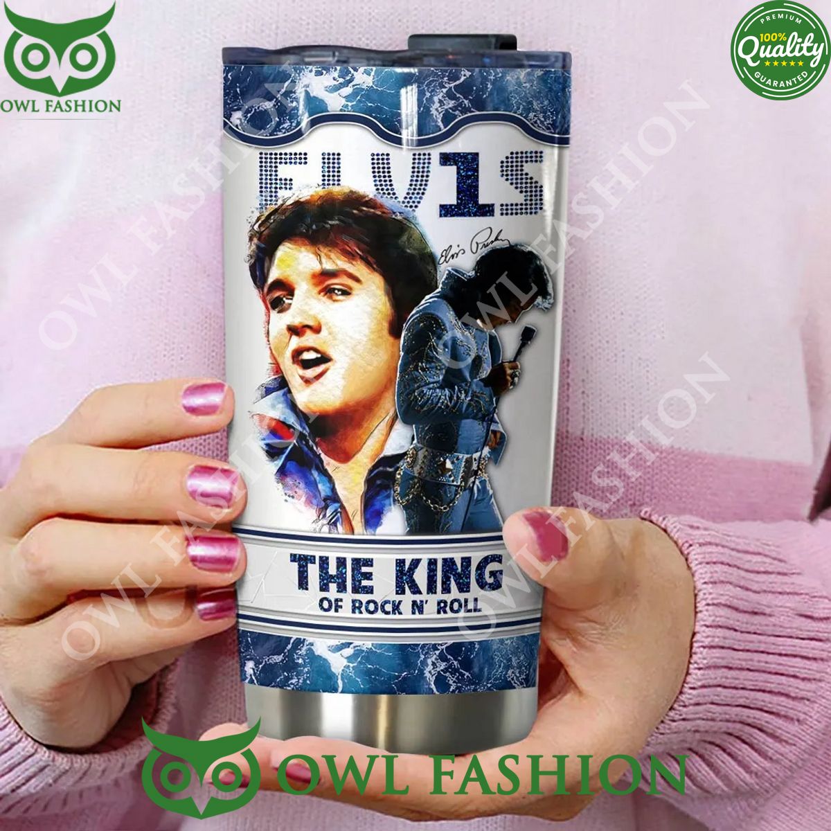 Custom Name Elvis Presley Face Blue Tumbler