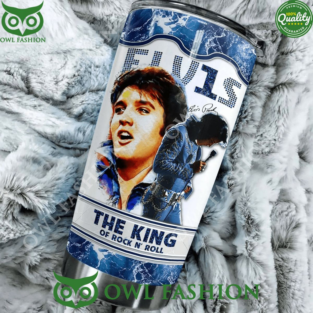 Custom Name Elvis Presley Face Blue Tumbler