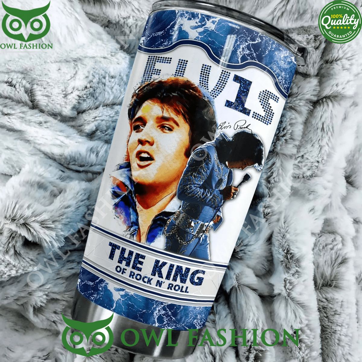 Custom Name Elvis Presley Face Blue Tumbler