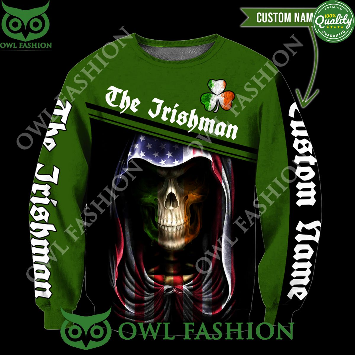 Custom Name Irish Skull St Patrick Day US 3D Hoodie