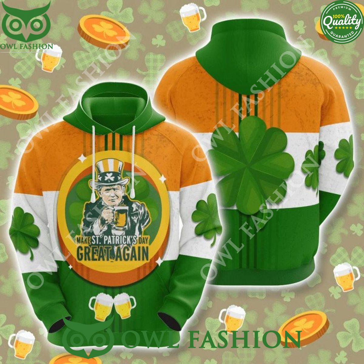 Custom Name Irish Skull St Patrick Day US 3D Hoodie