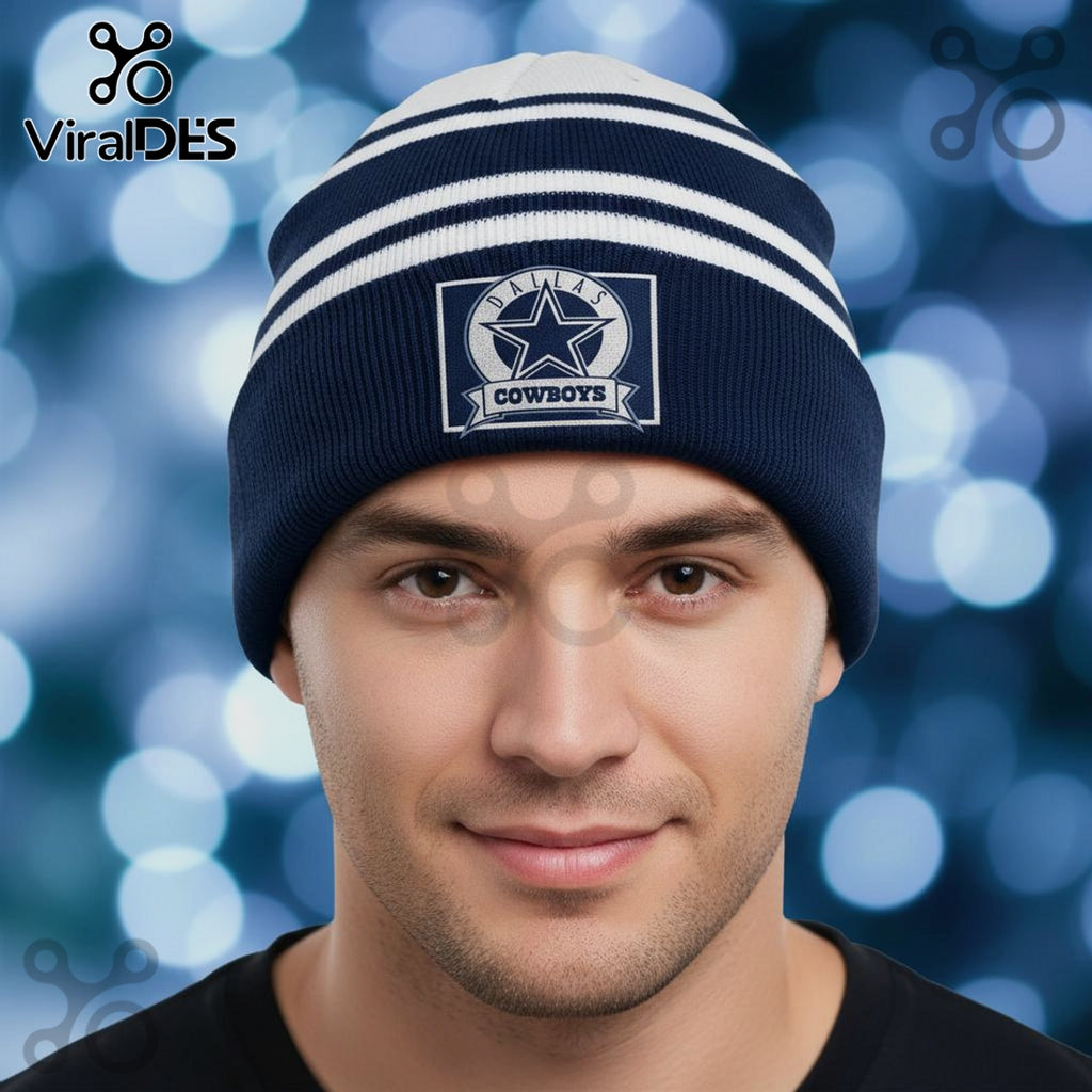 Dallas Cowboys Striped Cuffed Knit Beanie Hat