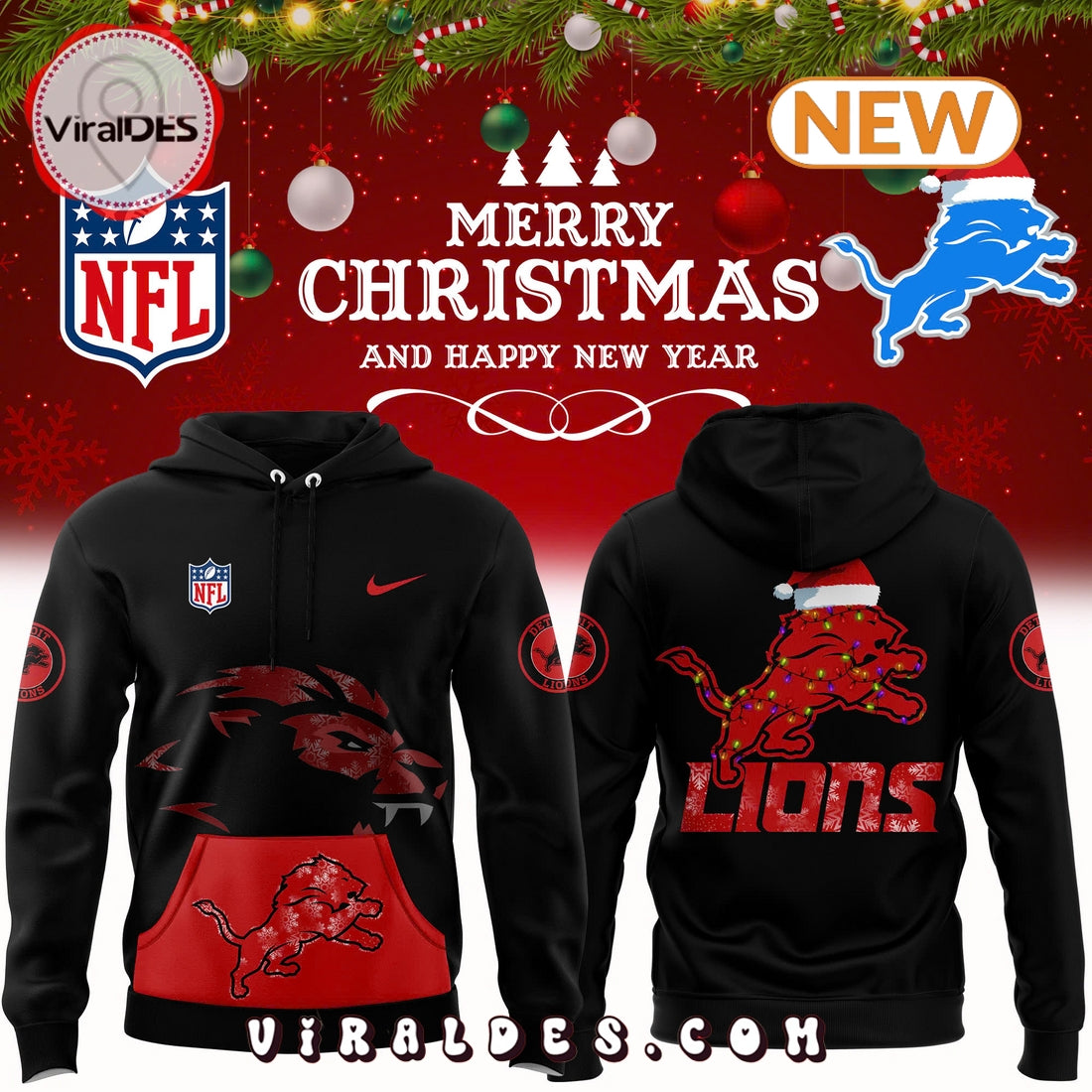 Detroit Lions Merry Christmas 2024 Hoodie, Jogger, Cap