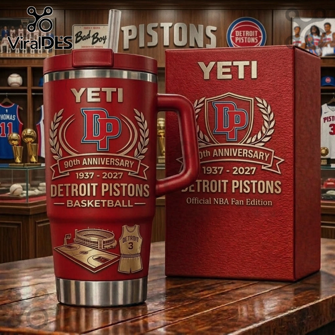 Detroit Pistons 90th Anniversary NBA Official Fan Edition Premium Tumbler
