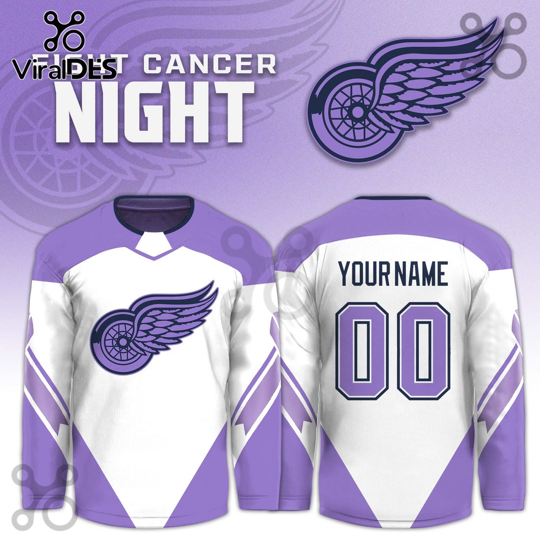Detroit Red Wings Hockey Fights Cancer Purple Jersey Limited Edition