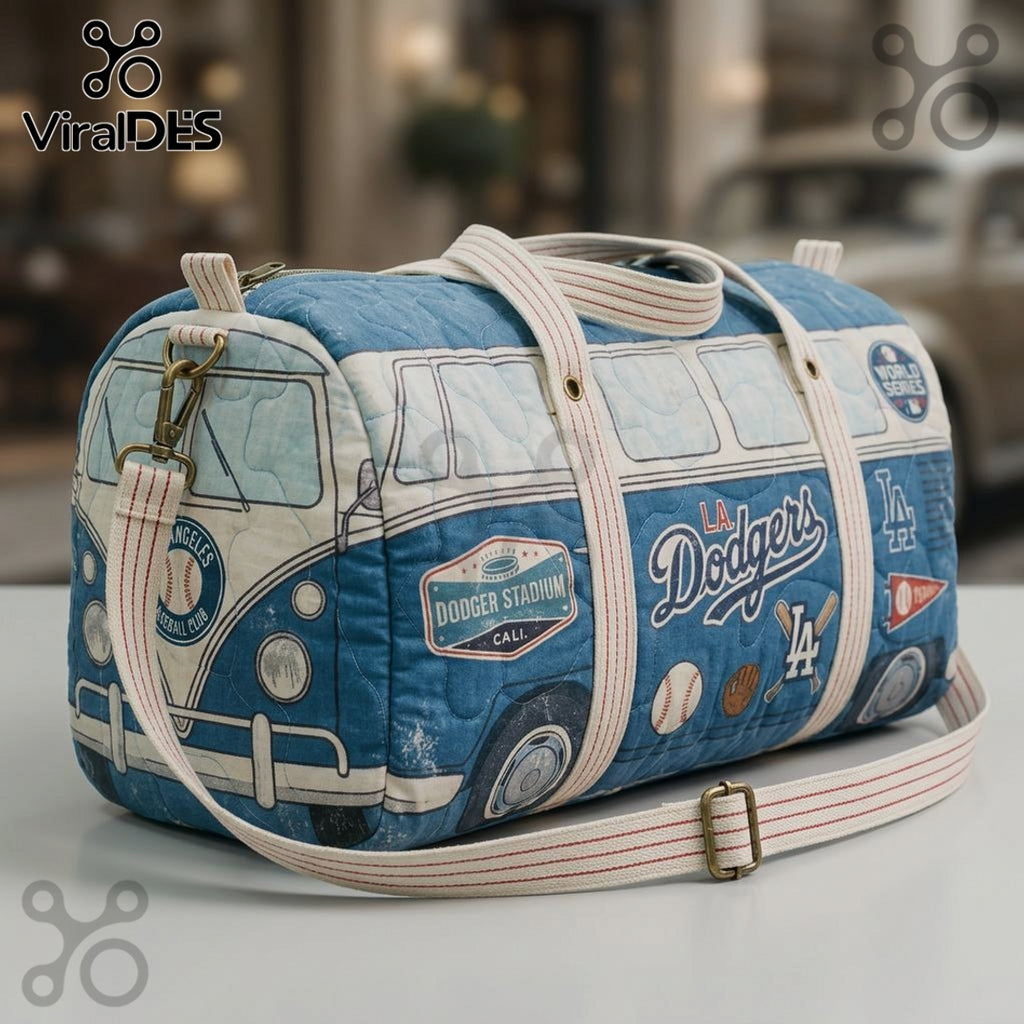 Dodgers Retro Quilted Van Design Sports Team Travel Duffle Bag