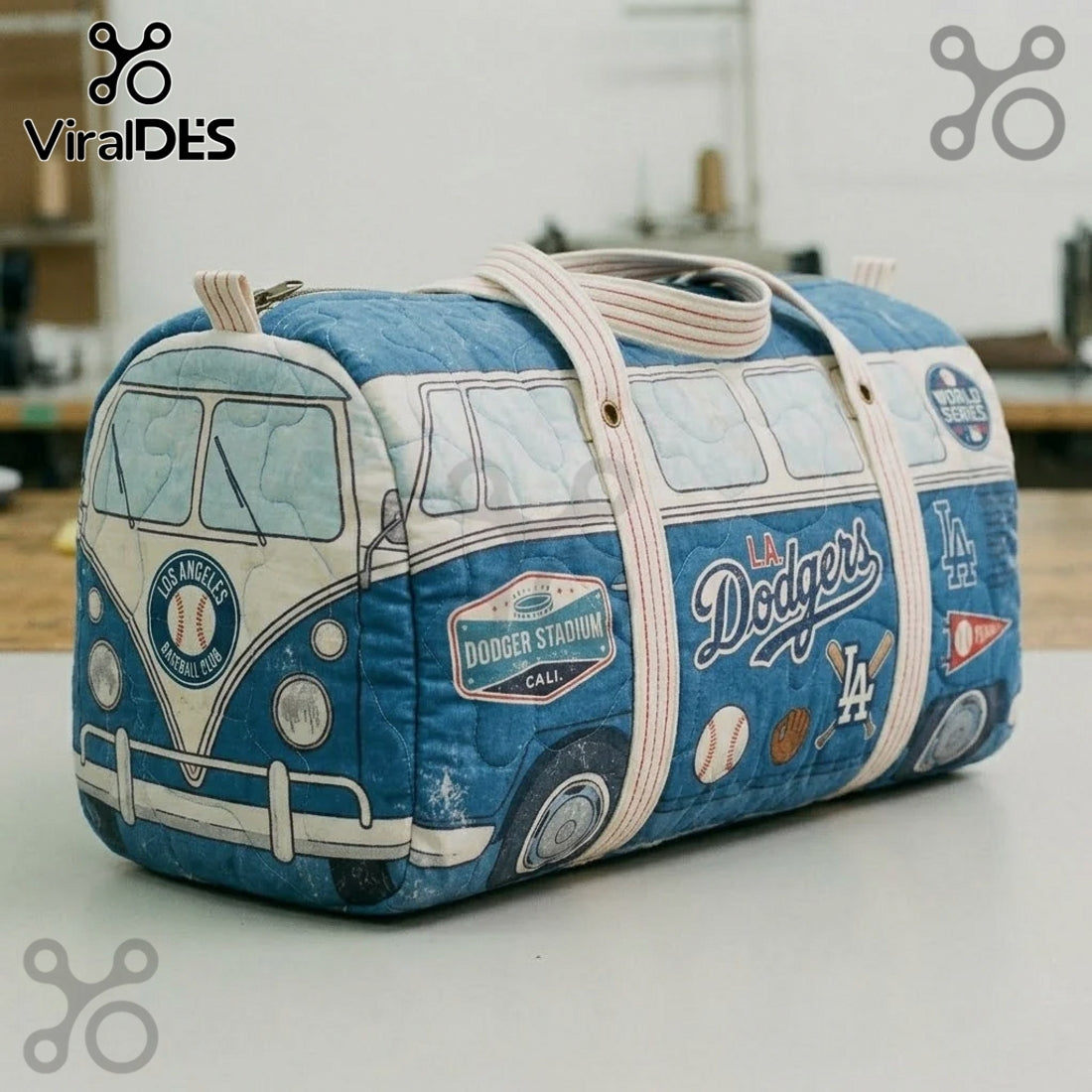 Dodgers Retro Quilted Van Design Sports Team Travel Duffle Bag