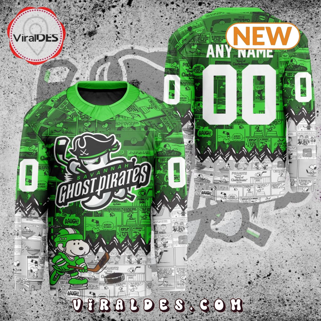 ECHL Savannah Ghost Pirates Peanuts 75th Anniversary Hockey Jersey