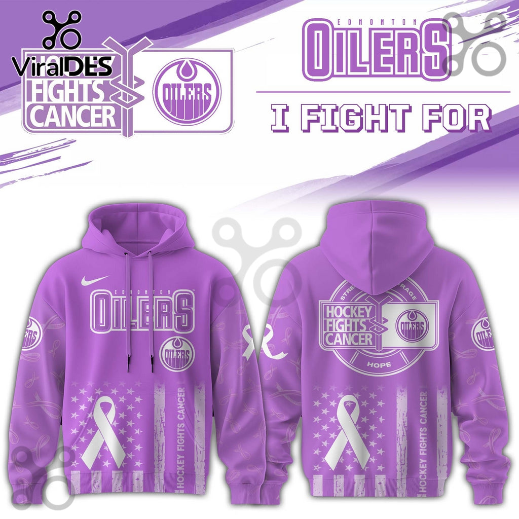 Edmonton Oilers Hockey Fights Cancer Purple Ribbon Hoodie