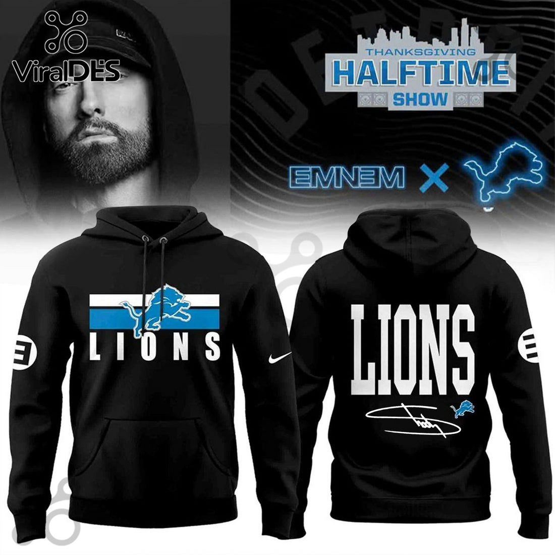 Eminem x Detroit Lions Limited Edition Hoodie Black