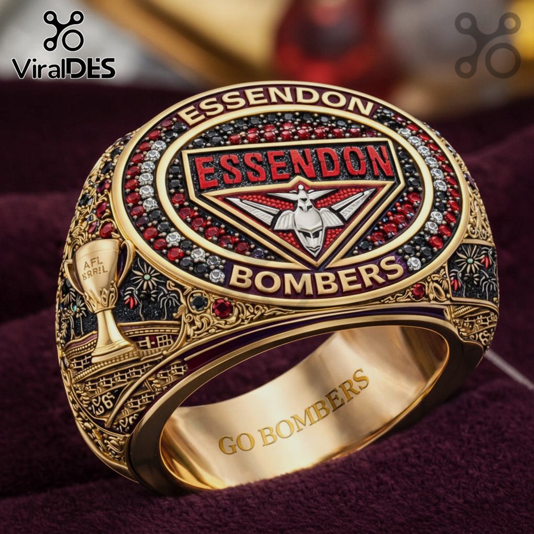 Essendon Bombers AFL Premium Commemorative Gold Plated Fan Ring