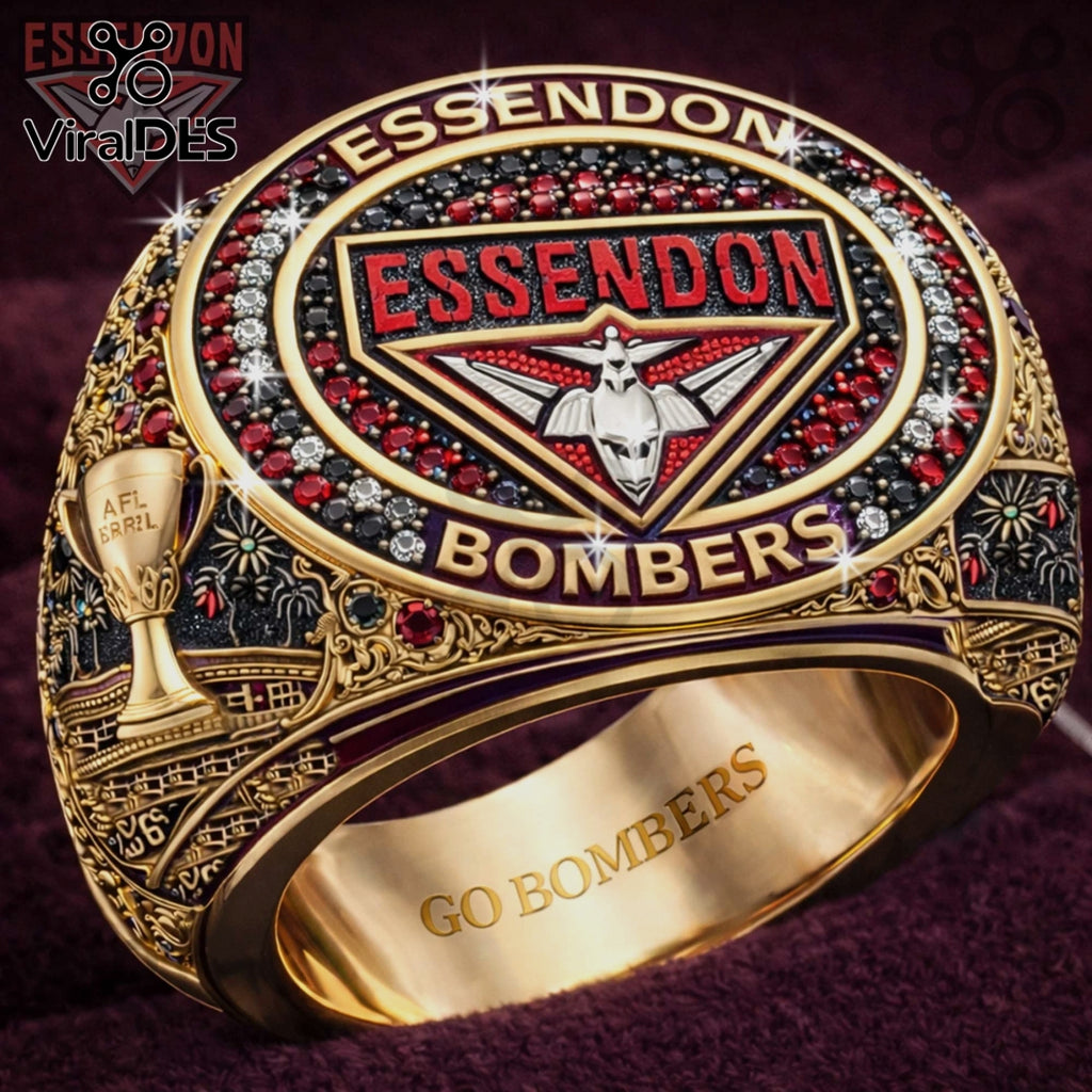 Essendon Bombers AFL Premium Commemorative Gold Plated Fan Ring
