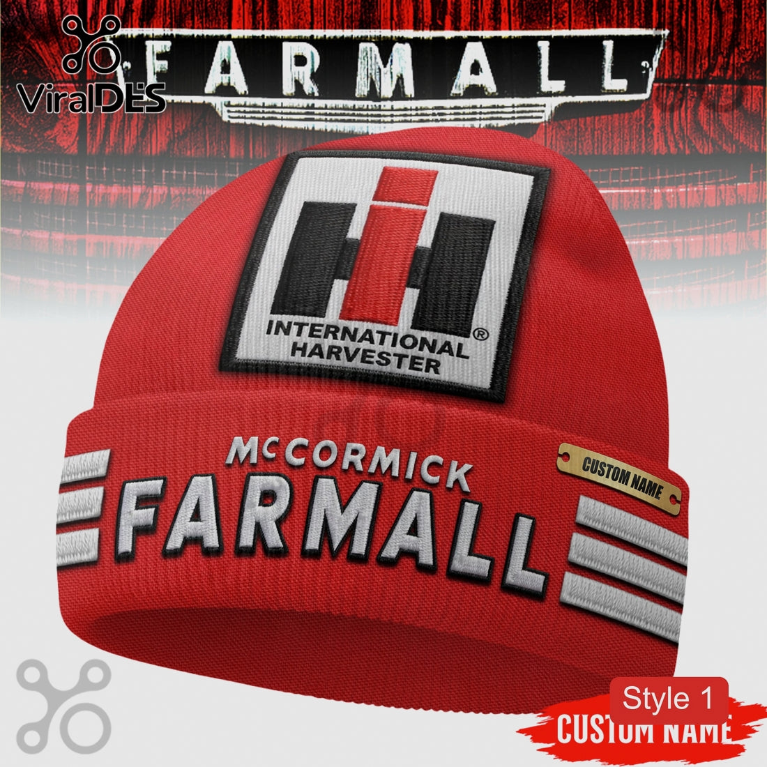 Farmall McCormick International Harvester Logo Premium Beanie Hat