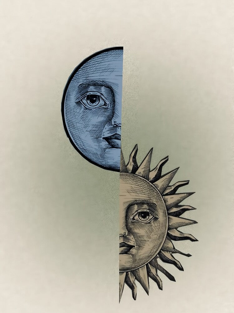 Vintage Sun and Moon Celestial Art by WanderingValley