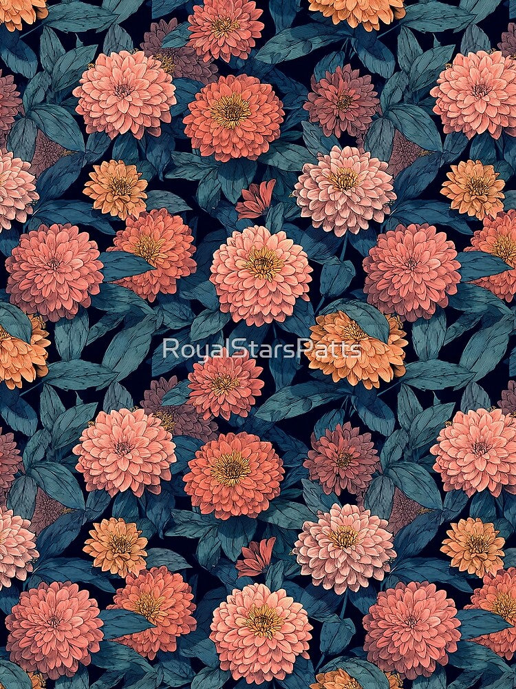 Classic Zinnia Floral - Flower Floral Pattern - Bridesmaid Gifts by RoyalStarsPatts