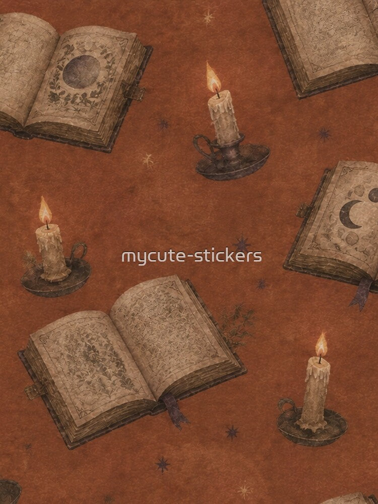 Spellbook Candle Dark Academia Halloween Pattern by mycute-stickers