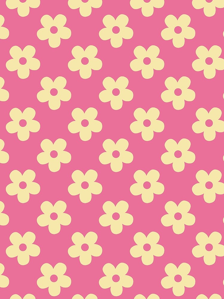 Pink Floral Pattern | Cream and Rose Pink Flowers Pattern | Preppy Retro Cream Daisies | Coquette Pink and Cream Floral | Vintage Soft Pink and Butter Yellow Floral Pattern by VivaFy