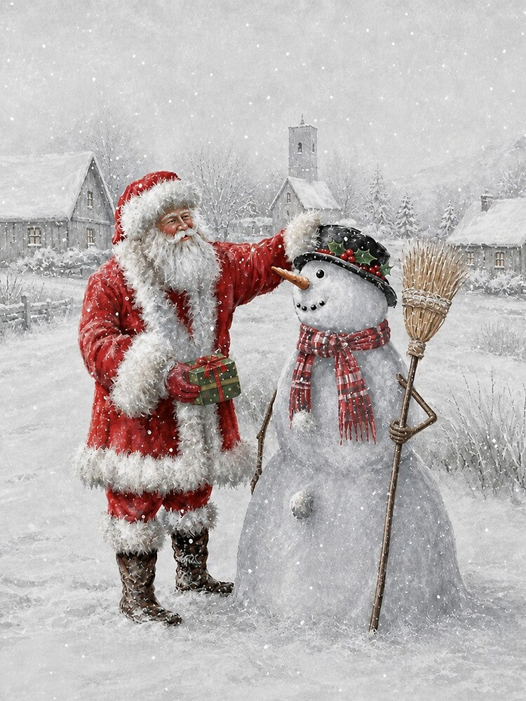 Vintage Santa & Snowman Christmas – Nostalgic Winter Village Art by GSizzle1