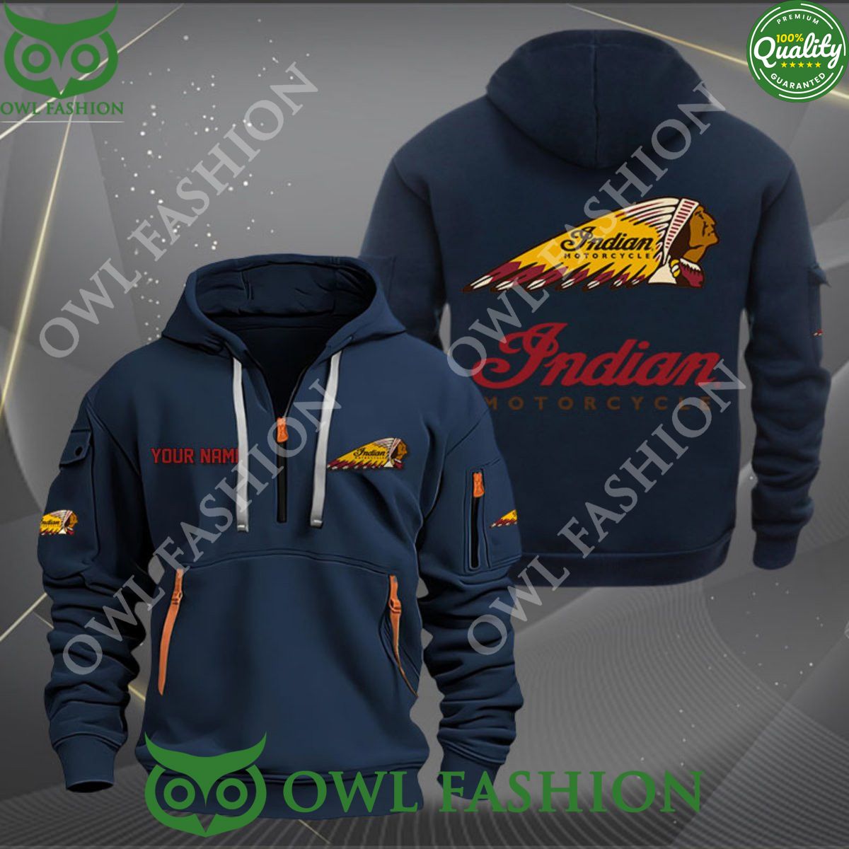 Indian Motorcycle Brand Logo Personalized 2D Half Zipper Hoodie