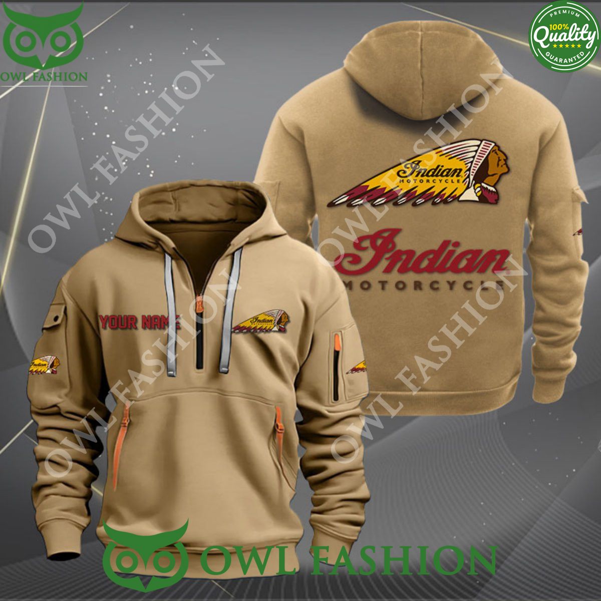 Indian Motorcycle Brand Logo Personalized 2D Half Zipper Hoodie