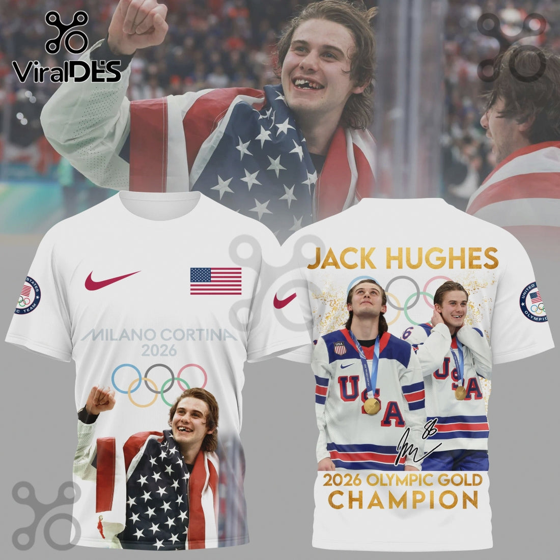 Jack Hughes Olympic Gold Champion 2026 USA Hockey Graphic Shirt