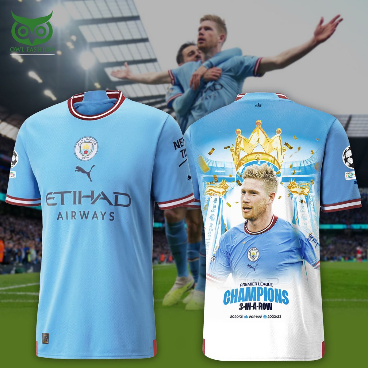 Kevin De Bruyne Manchester City 3 In A Row 3D Tshirt Sweatshirt