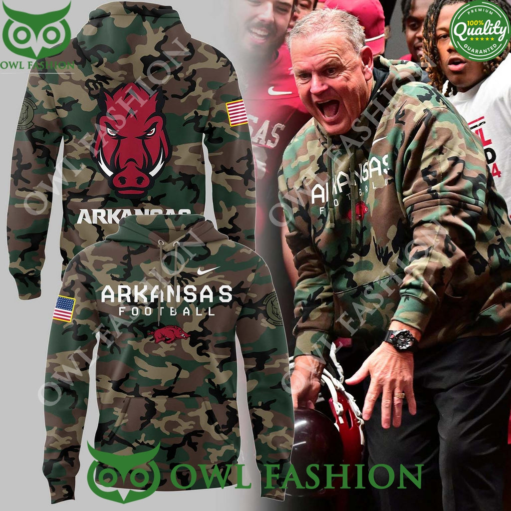 Limited Edition Coach Sam Pittman Arkansas Basketball Veteran Camo Hoodie